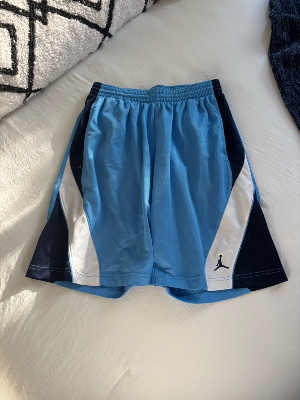 Nike Air Jordan Light Blue Athletic Shorts with Navy & White Panels